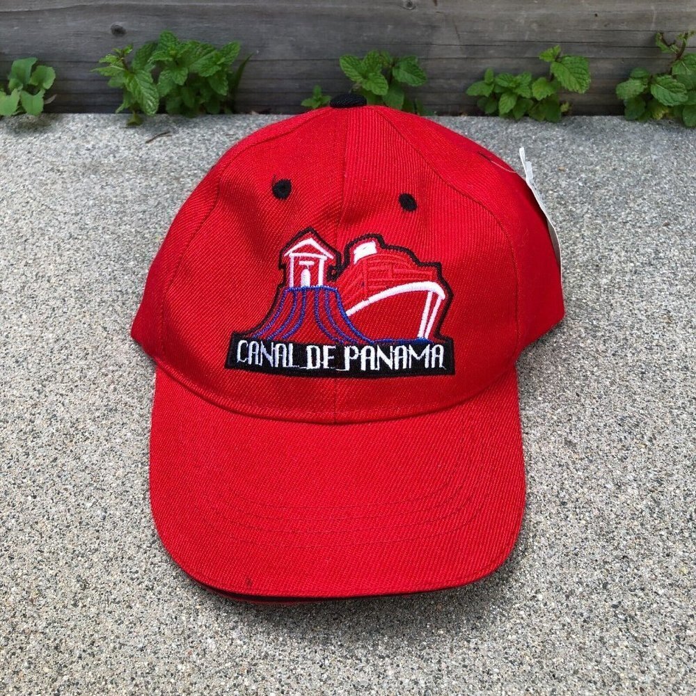 Vintage CANAL DE PANAMA Baseball Hat Boy's Kid's Red Adjustable Cap NWT​​​​